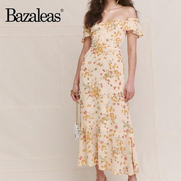 

dresses bazaleas center ruched vestidos vintage off shoulder midi dress chic yellow floral print ruffles dress retro dresses, Black;gray