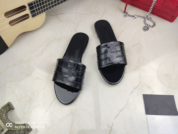 

fashion sandals designer women slippers leather womens slide summer luxury flat slides ladies beach sandal party wedding slipper 0518, Black
