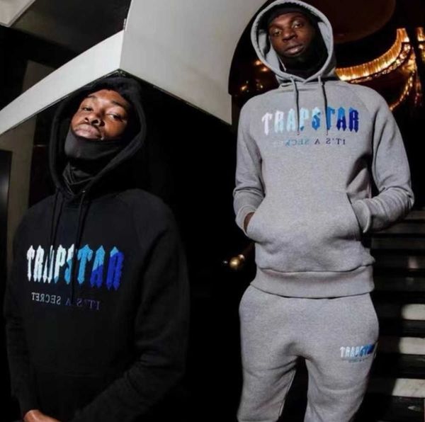 

men's tracksuits trapstar hoodie sweatshirt set men towel embroidery winter fleece hoodied sweatshirts tracksuit 3ess, Gray