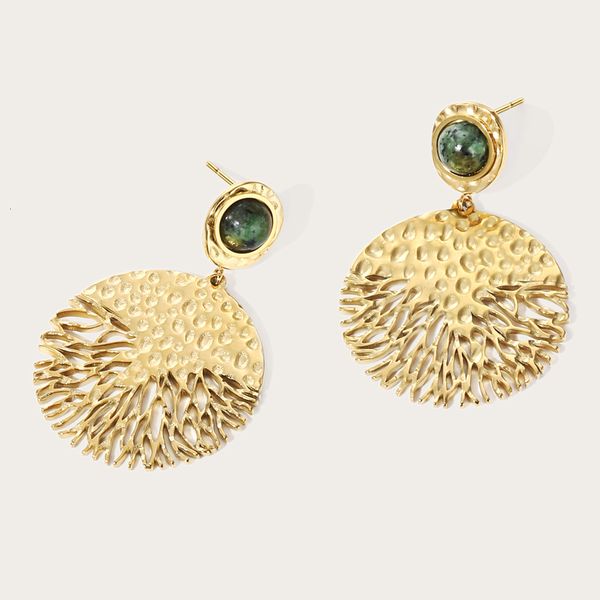 

dangle chandelier yachan 14k gold plated stainless steel drop earrings for women tap texture metal natural stone tree of life dangle earring, Silver