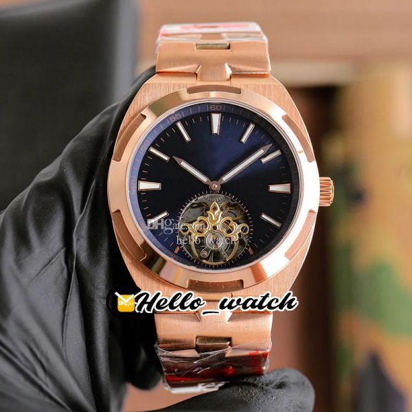 

new 42mm overseas tourbillon blue dial automatic mens watch 6000v/110r-b733 6000v rose gold steel bracelet gents watches hwvc hellowatch e17, Slivery;brown