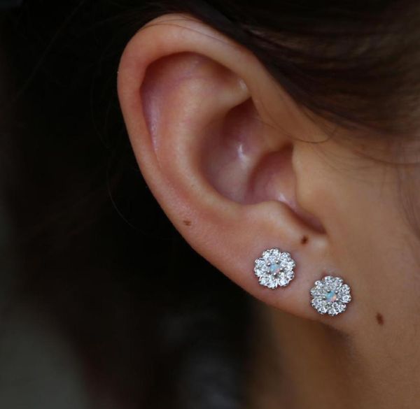 

100 925 sterling silver beautiful flower stud earring for girl female gift delicate dainty chrysanthemum flower paved cz opal sto8394549, Golden;silver