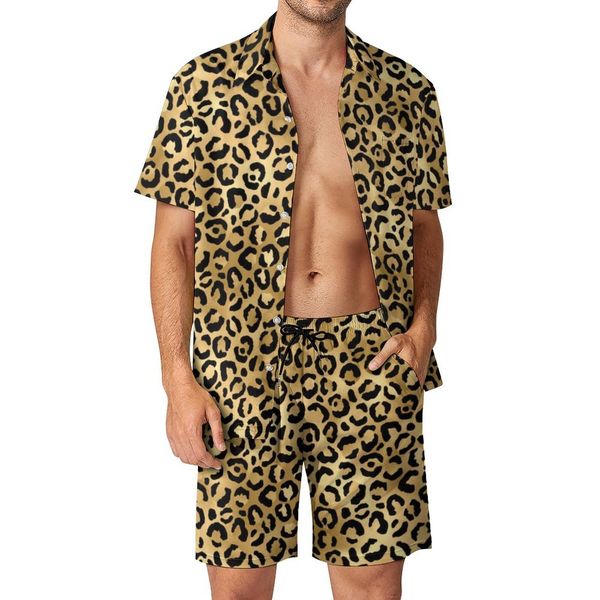 

mens tracksuits cheetah animal trendy beach men sets black gold leopard stylish casual shirt set print shorts two piece hawaii oversized sui, Gray