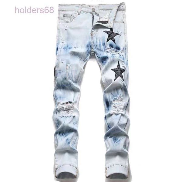 

mens designer jeans for boys track pants rip slim fit skinny man patches wearing biker stretch motorcycle trendy long pencil leg jean hip ho, Blue
