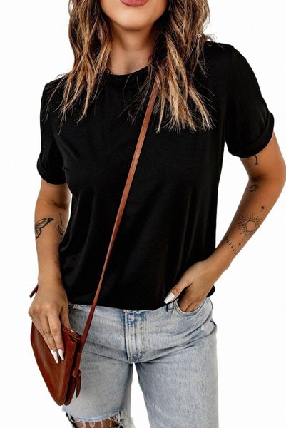 

black solid color crew neck tee 2023 new l8cy#, White