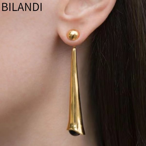 

dangle chandelier bilandi fashion jewelry metal gold color earrings simply design pretty front with back drop for women female 230519, Silver