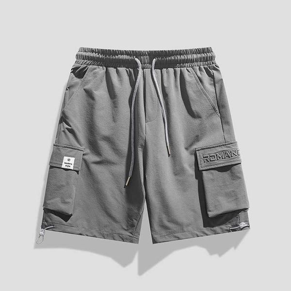 

workwear shorts men's summer american loose fitting straight half length pants men's trendy drawstring design casual pants, White;black