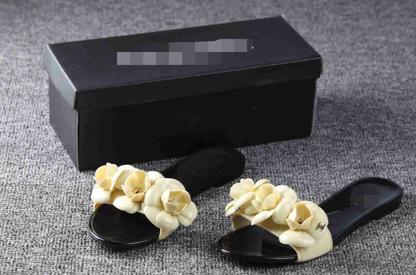 

2023 holiday summer camellia jelly beach sandal small fragrant blossom slippers, Black