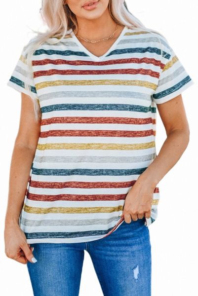 

multicolor stripes v neck t-shirt 2023 new u8sg#, White