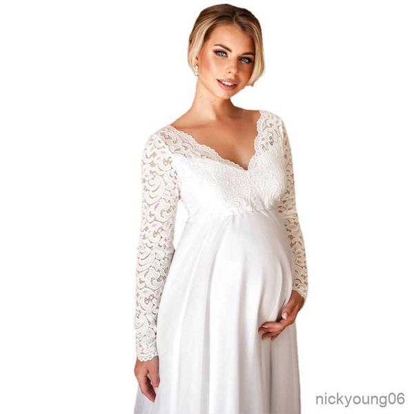 

maternity dresses for baby showers p shoot long sleeve fancy pregnancy gown pregnant women pgraphy prop dress r230519, White