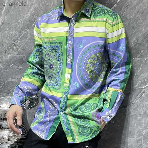 

men's casual shirts 2022fall personalized retro printed shirt for men spliced color baroque luxury shirt fashion long sleeve hip hop pa, White;black
