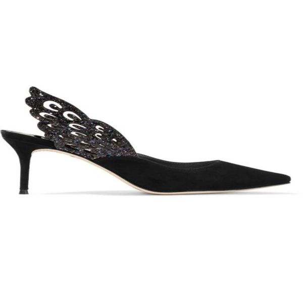 

2019 ladies leather high heel solid butterfly ornaments sophia webster pillage toes sandals hollow out wing sequins 4715486, Black