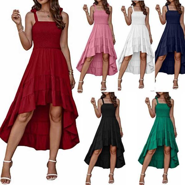 

summer women's new short front and long back bra strap layer tank skirt, White