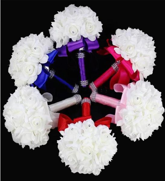 

elegant rose artificial bridal flowers bride bouquet wedding bouquet crystal royal blue silk ribbon new buque de noiva 10 colors6984162