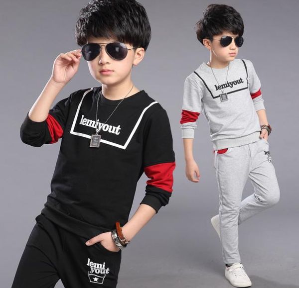 

boys sets autumn sport suits big boys alphabet boys kids track sets black gray color 412 14 ages girls clothes 10 12 year y1905226583328, White