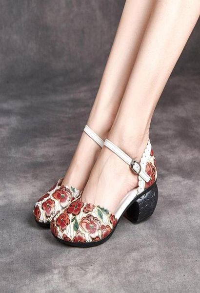 

sandals women shoes platform genuine leather 2021 buckle strap print retro handmade concise leisure ladies6923938, Black