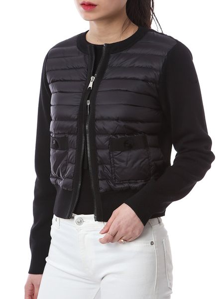 

104170 light knit down jacket women autumn winter jacket ladies long sleeve patchwork knitted zipper down jacket black white m4, Black;brown