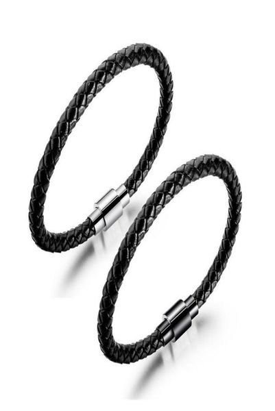 

designer mens charm black leather bracelets fashion braided magnetic buckle hip hop jewelry punk men handmade bracelet for gifts1931397, Golden;silver