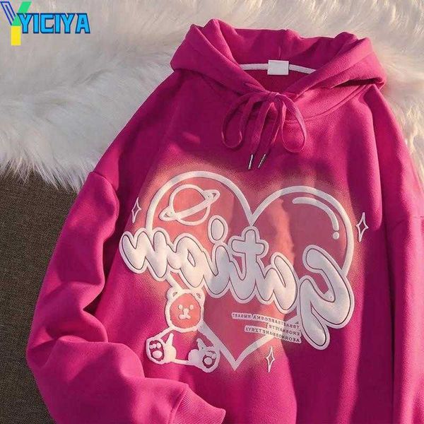 

yiciya women's hoodies sweatshirts street love harajuku warm casual sports sweater hooded women's round neck loose oversized hoodi, Black