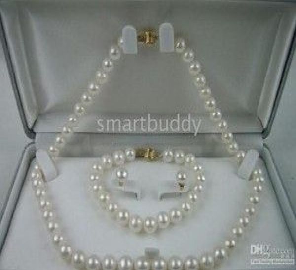 

89mm south sea white pearl necklace bracelet earrings set017494495, Black