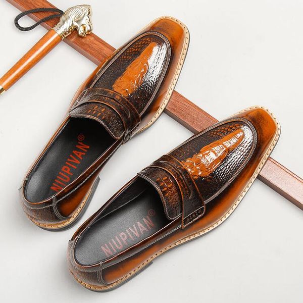 

men fashion genuine leather casual shoes designer dress shoes mens formal wedding business oxfords shoe, Black