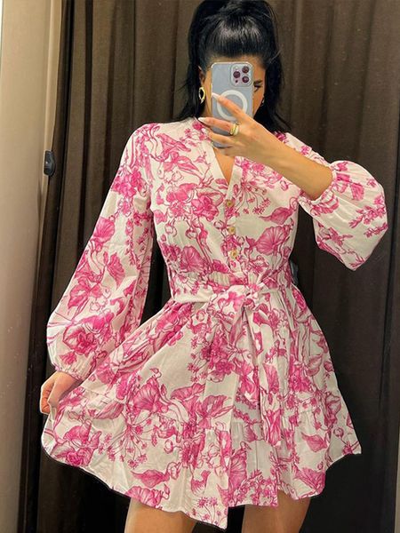 

basic casual dresses floral print lantern sleeve bow dress vintage v-neck x-shaped short shirt dresses women's vacation beach high stre, Black;gray
