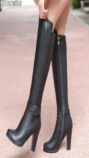 

fashion high heels women knee high boots pu leather office ladies dress shoes spring autumn boots woman big size 3443 2011239288140, Black