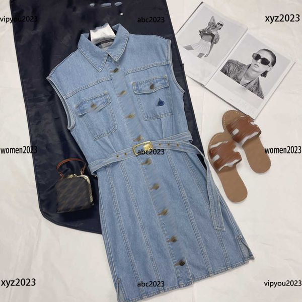 

luxury designer dress embroidered pattern sleeveless denim dresses for woman size s-l a-line skirt new product, Black;gray