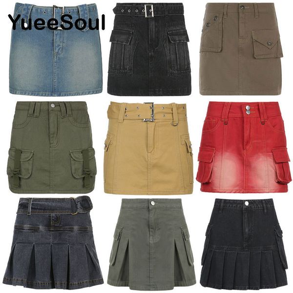 

skirts denim skirt harajuku punk y2k mini 2000s fashion women summer solid color high waist jeans shorts streetwear 230519, Black