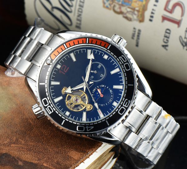 

omeg luxury mens watches automatic machinery watch brand designer clock black leather belt men fashion accessories holiday gifts hh04, Slivery;golden