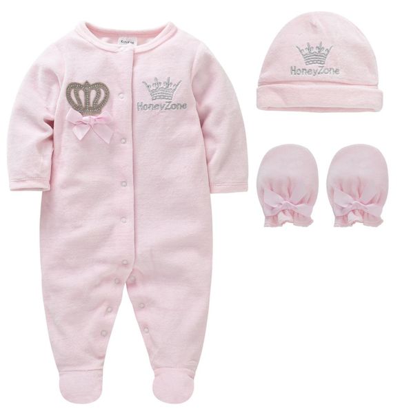 

newborn baby boys girl rompers with hat gloves long sleeve cartoon crown velvet infant jumpsuit overalls toddler onesies outfit 207733801, Blue