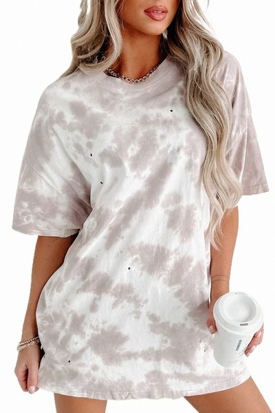 

white tie-dye round neck short sleeve 2023 new g2mj#