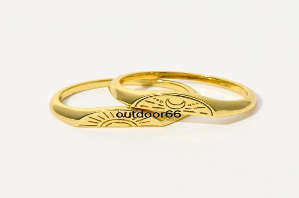 

new ins copper plated 14k real gold moon sun ring fashion design sense geometric pair ring5195335, Silver