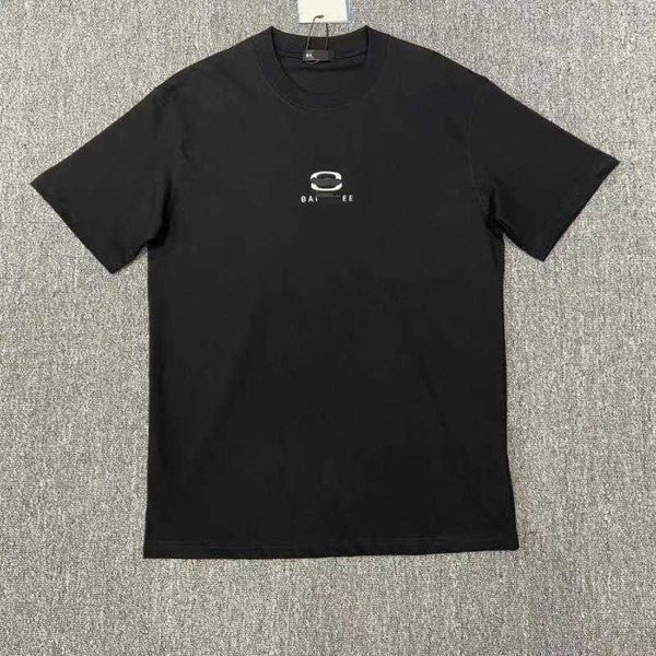

23 spring new fashion brand ins minimalist design 3d double ring printed embroidery letter short sleeve t-shirt unisex, White;black
