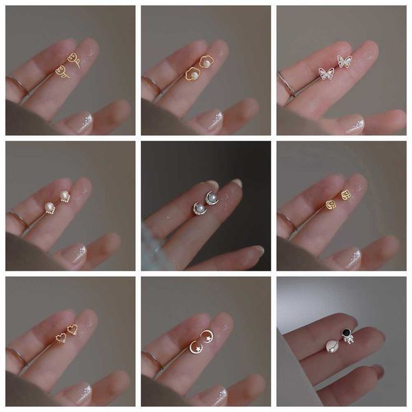 

charm silver-plate cute moon opal stud earrings for women silver color lovely simple cloud flower pearl ear piercing jewelry gifts aa230519, Golden