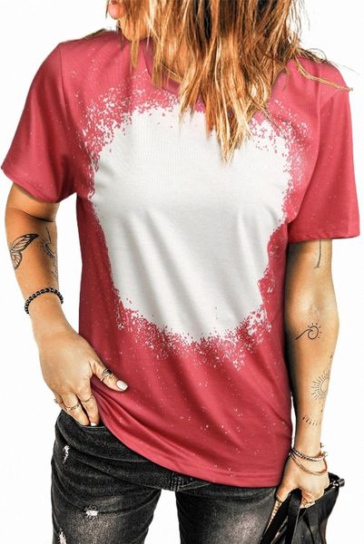 

red tie-dyed round neck short sleeve t-shirt b68t#, White