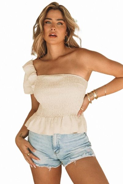 

apricot ruffled one-shoulder smocked 2023 new 279s#, White