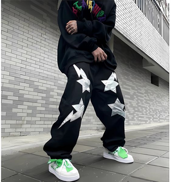 

men's pants minus two y2k jeans men harajuku hip hop straight denim trousers baggy y2k jeans streetwear women pantalones 23519, Black