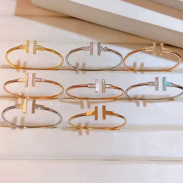 

designer new tiffay double bracelet s925 sterling silver plated 18k gold inlaid with diamond and white shell elastic open bracelet versatile, Black
