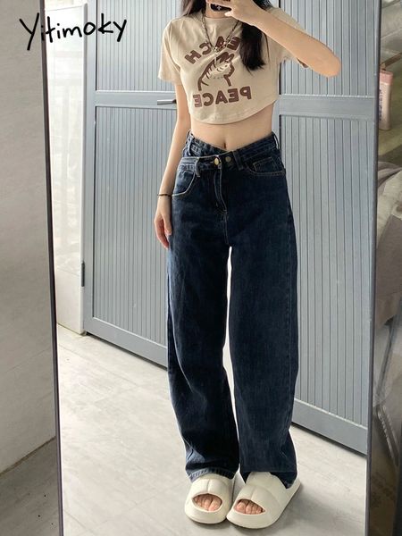 

women's jeans yitimoky high waisted baggy jeans women fashion streetwear female trousers straight denim pants y2k mom jeans vintage clo, Blue