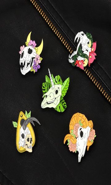 

goat skull enamel pins custom flowers bush satan skeleton brooches lapel badges gothic punk animal jewelry gift for friends anime6342372, Blue