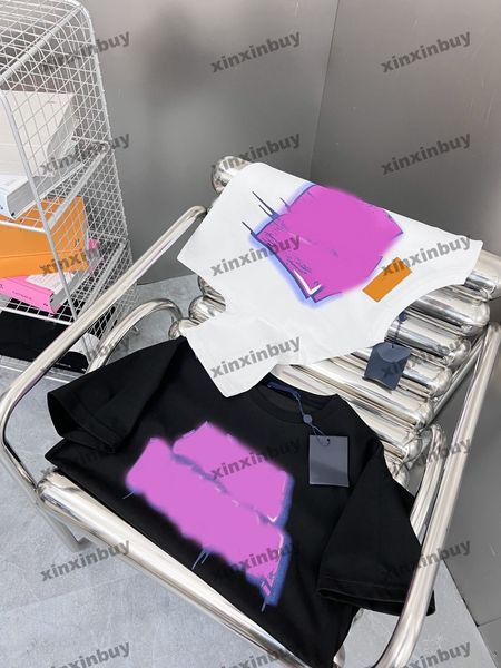 

xinxinbuy men designer tee t shirt 23ss 1854 3d letter printing short sleeve cotton women black white blue s-xl, Black;brown