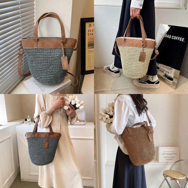 

nxy summer women zipper weave straw tote bag new in travel beach s handmade lady bucket crossbody with short handle 230424