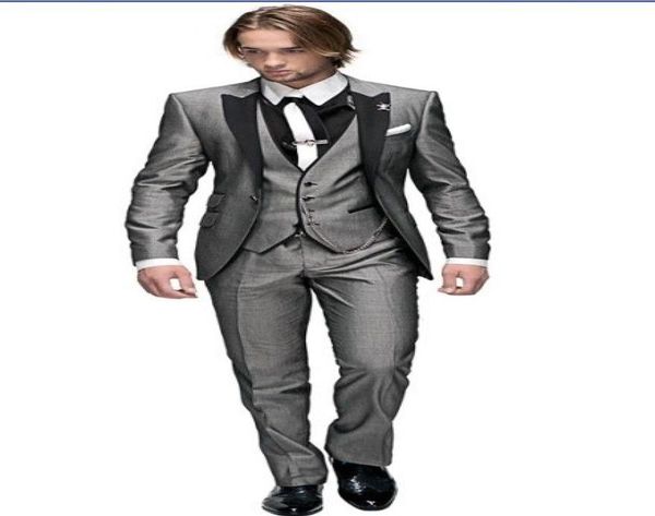 

new style slim fit groom tuxedos light grey man peak black lapel groomsman men wedding suits bridegroom jacketpantstieves7830210, Black;gray