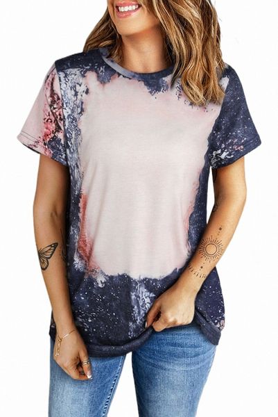 

multicolor blank apparel- western fashion bleached tie-dye t-shirt s38x#, White