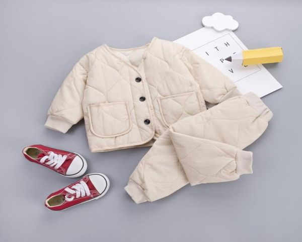 

2010 baby girlsboys thick warm sweater set toddler clothes set children clothing sets kids autumn winter parkas outfits set lj2005213880, White