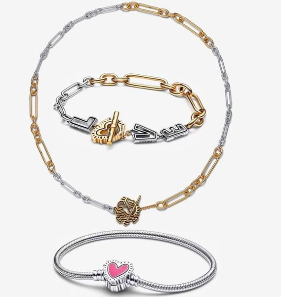 

s925 love charm bracelets t buckle twocolor necklace original fit pandora jewelry women gift49793051687925, Golden;silver