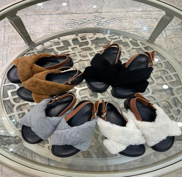 

sheep curly flat sandals with gold and copper buttons in leather highend luxury size 35415697938, Black