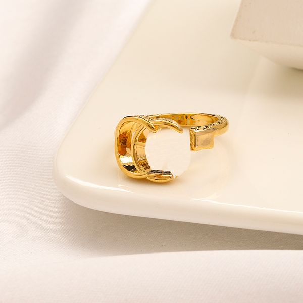 

never fade brand letter band ring men gold plated brass alloy open band rings fashion designer luxury crystal pearl ring for womens wedding, Silver