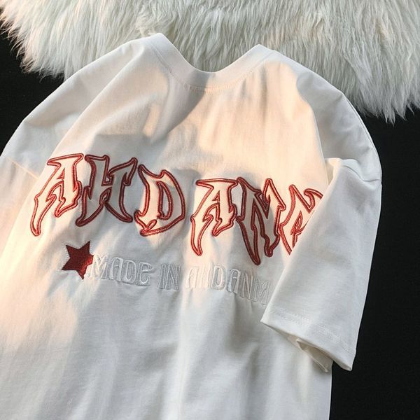 

mens tshirts cotton tshirt men and women american west letter embroidery high street brand loose short sleeved oversized t shirt 230518, White;black